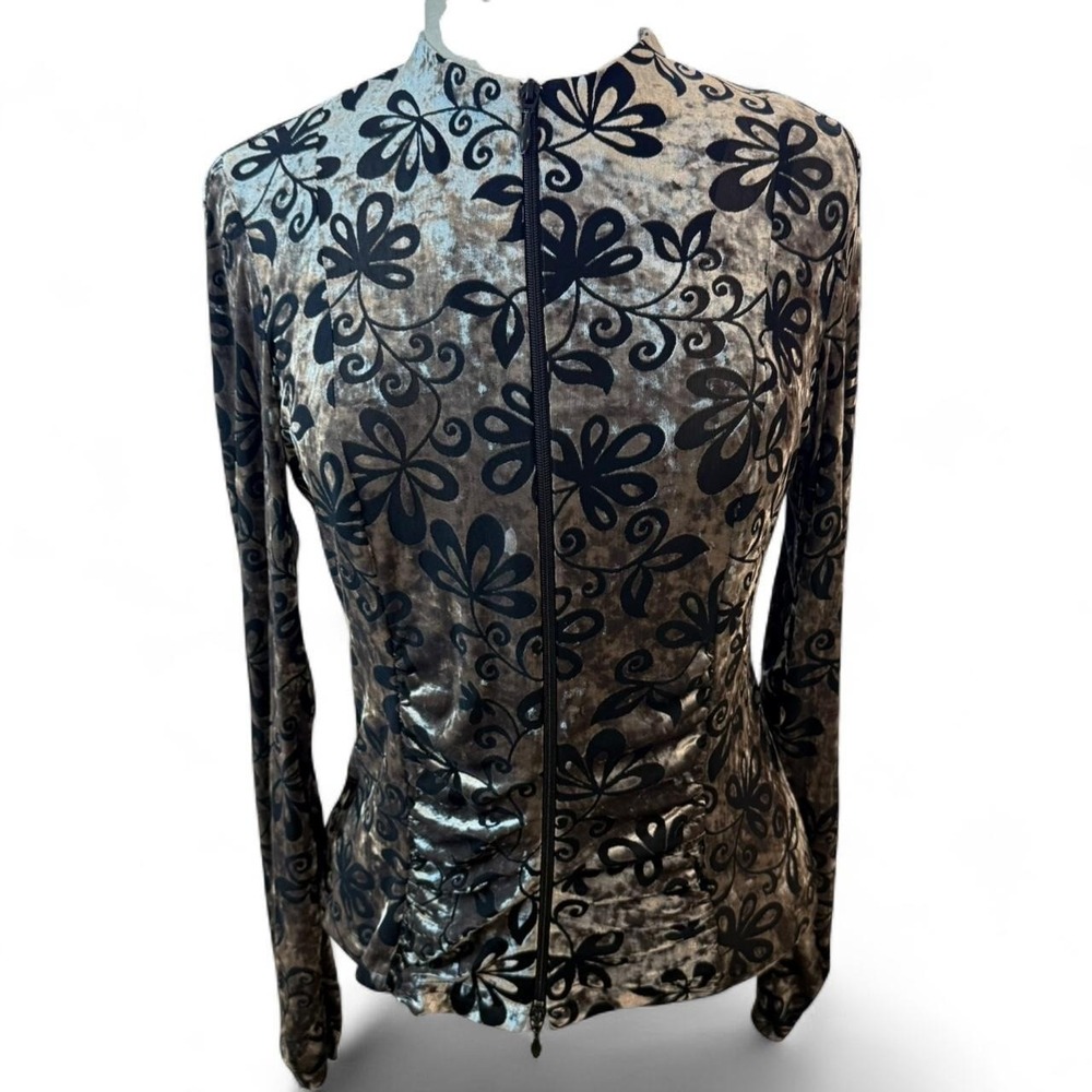 Joseph Ribkoff Velvet Burnout Floral Sweatshirt Women's Size 12 Whimsygoth Fairy
